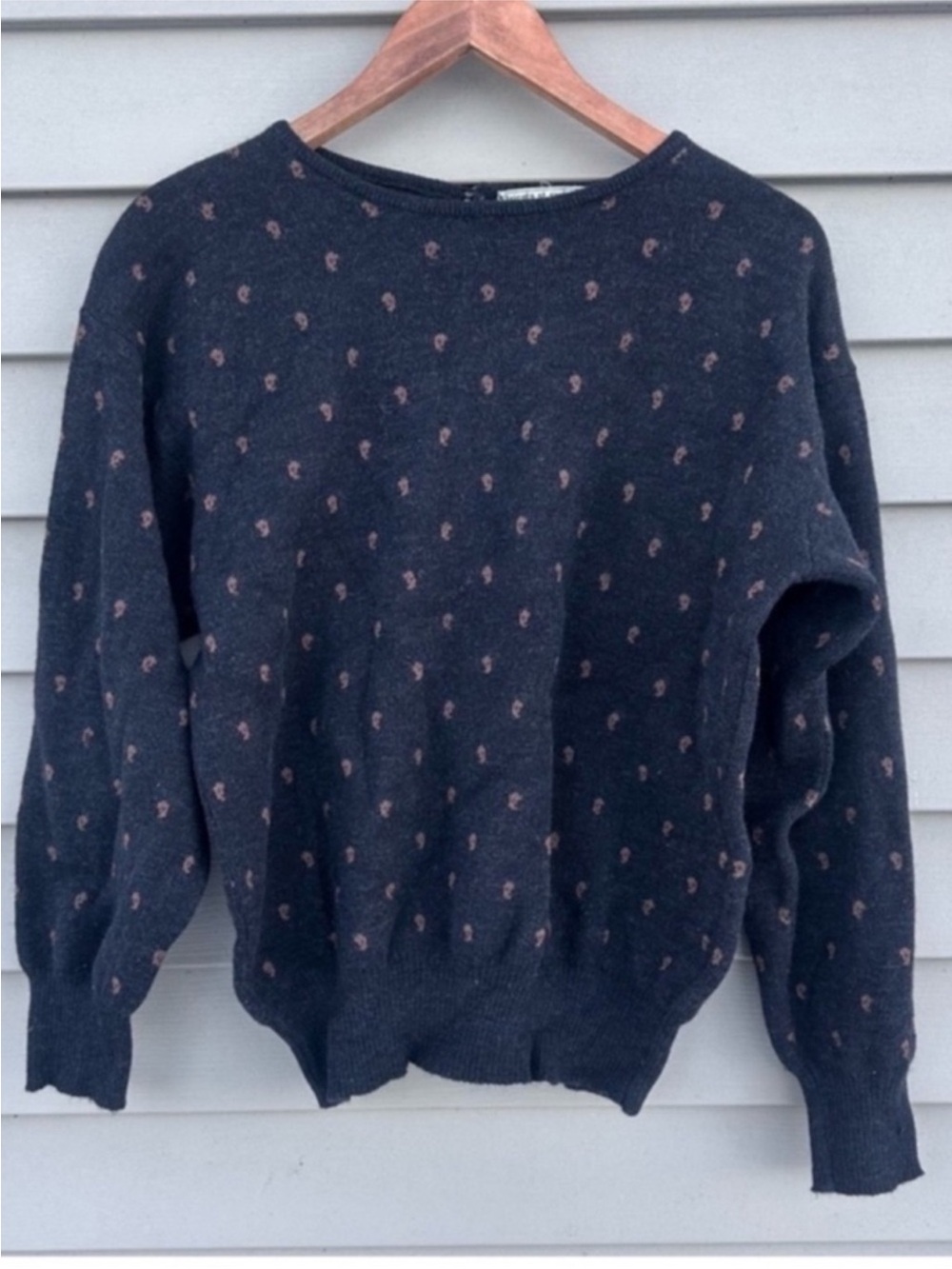 Vintage wool tiny paisley print crew neck sweater
